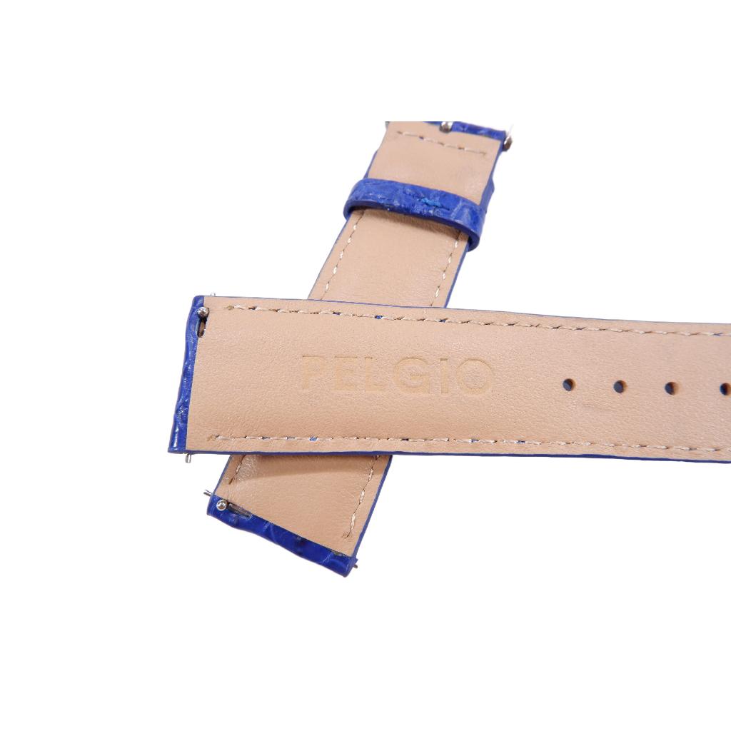 PELGIO สายนาฬิกาข้อมือหนังจระเข้แท้สีน้ำเงินแบบปลดเร็ว พร้อมบัคเคิล 12mm,14mm,16mm,18mm,20mm,22mm,24mm,26mm คุณภาพส่งออก