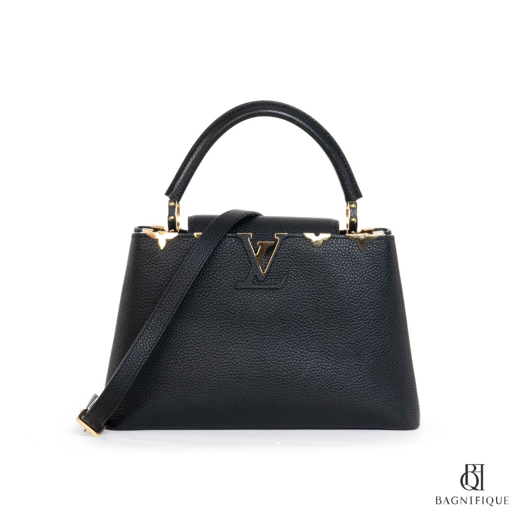 LV CAPUCINES MM BLACK CALF GHW MICRO