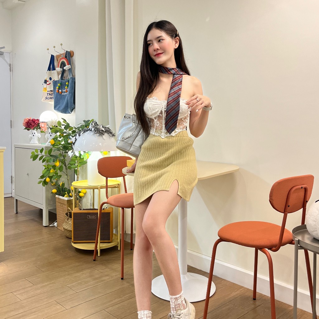 🌈SpinnyHouse🌈กระโปรงสั้นทรงเอ ผ่าข้าง ผ้าไหมพรมหนา 🦪 ต้อนรับลมหนาว รุ่น ยาหยี B-048-2-A - รูปที่ 7