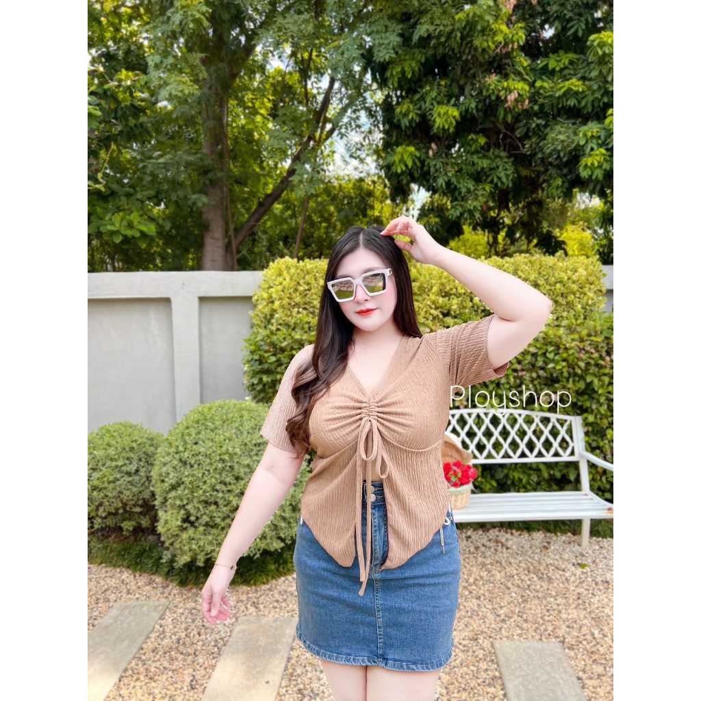 เสื้อสาวอวบพร้อมส่ง เสื้อรูดอกผ้าท๊อปฟี่ จ85