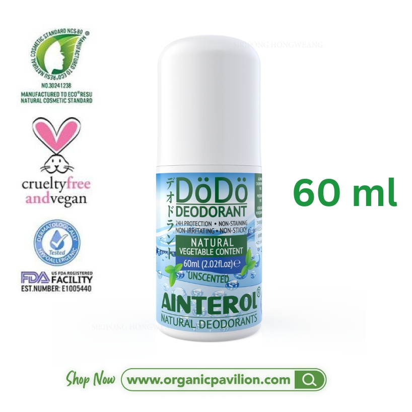 AINTEROL DoDo Deodorant โรลออนลูกกลิ้งระงับกลิ่นกาย ไม่มีแอลกอฮอล์ DöDö Roll On Deodorant (60 ml)
