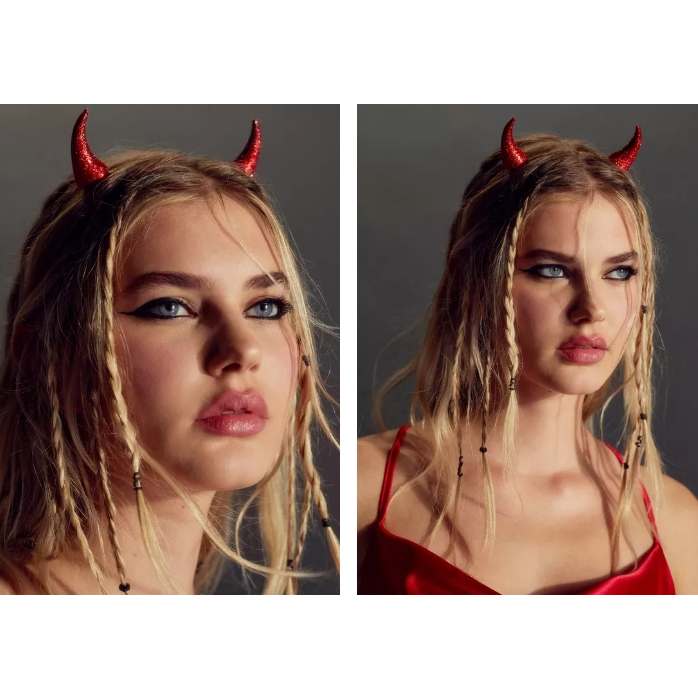 กิ๊บติดผม เขาปีศาจ กลิตเตอร์ กิ๊บฮาโลวีน ฮาโลวีน สีดำ สีแดง Halloween Devil Demon Glitter Black Red Horns Horn Hair Clip