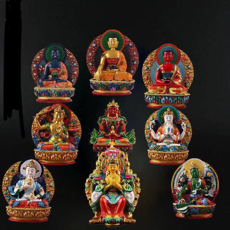 ♦ทิเบตมือวาดขนาดเล็กพระพุทธรูปศากยมุนีพุทธ Amitabha พระพุทธรูปยา Avalokitesvara Manjushri พระโพธิสัตว์ Vajrasattva
