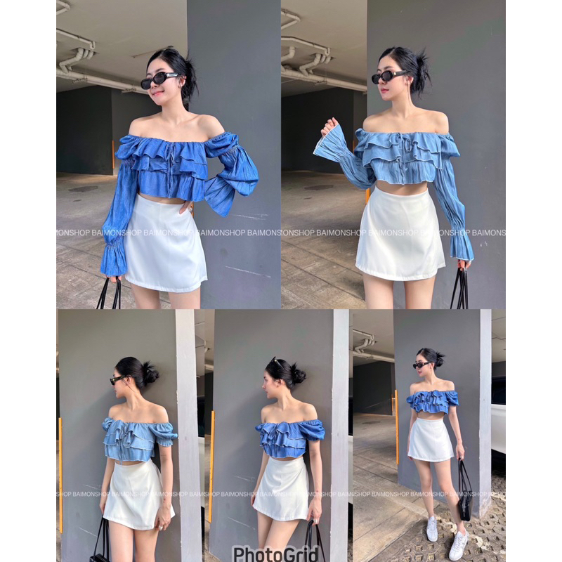 mnv_shop ( 201)เสื้อระบาย3ชั้น แขนจั้ม เนื้อผ้าใหม่ยีนนำเข้าพรีเมี่ยม ใส่น่ารักมาก สวยมากกกก