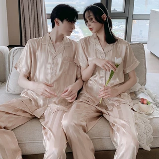 ชุดนอนผ้าซาติน สีพื้น ชุดนอนผู้หญิง แขนสั้นขายาว ผ้านิ่มมาก ฟรีไซส์ JL