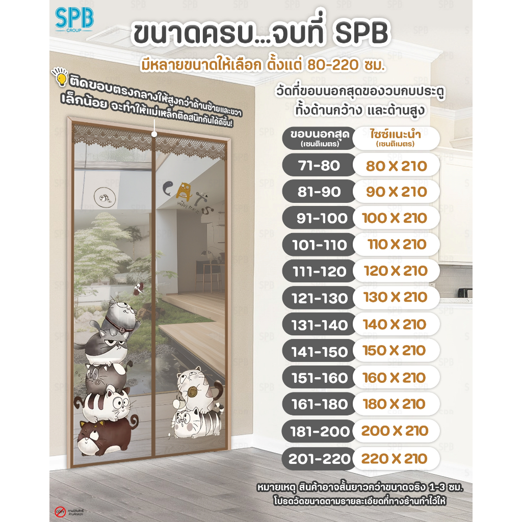 SPB ม่านแม่เหล็กกันยุง ( 90 x 210 ) แมวอ้วน สีน้ำตาล ติดเองง่ายๆ กันแมลง ฟรี หมุดกาวสำหรับติดตั้ง - รูปที่ 5