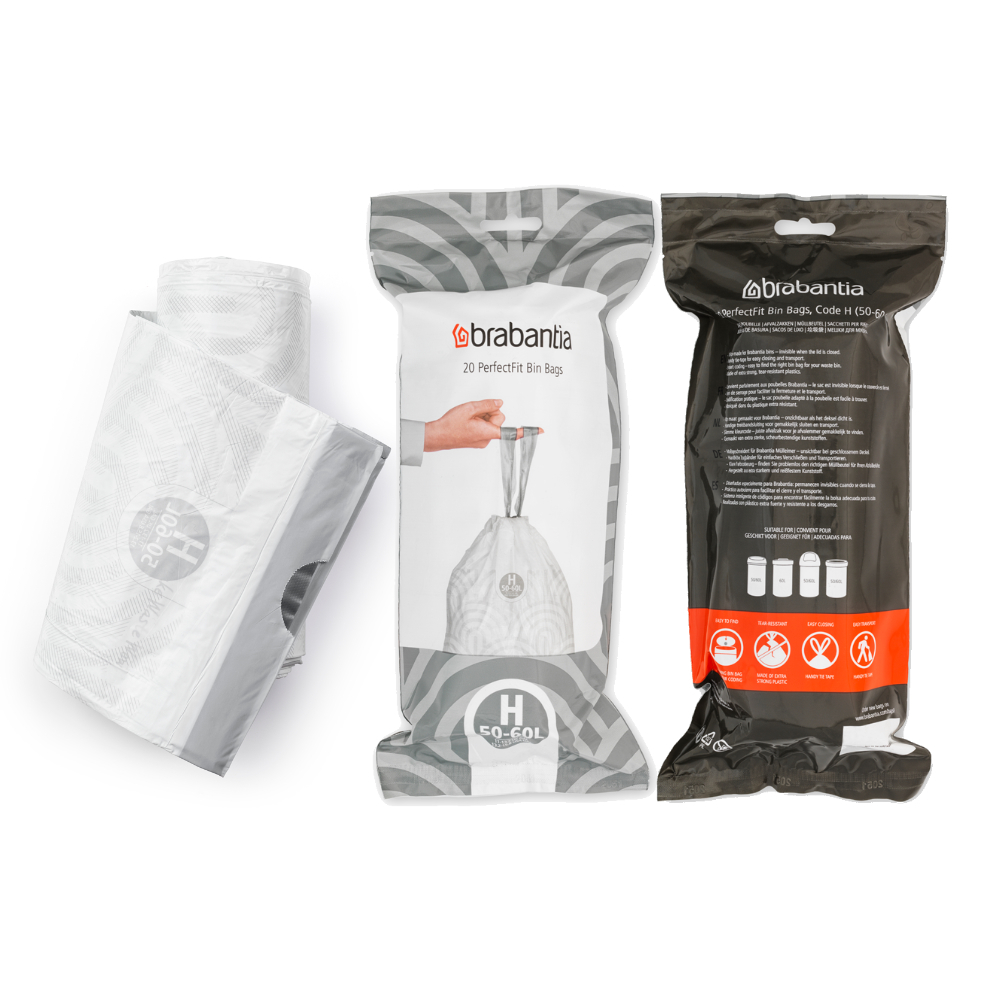 Brabantia ถุงขยะ ขนาด 50-60ลิตร จำนวน 3 ม้วน(รวม60ใบ) Perfect Fit Bags Code H 60Litre-3Rolls 60 Bags