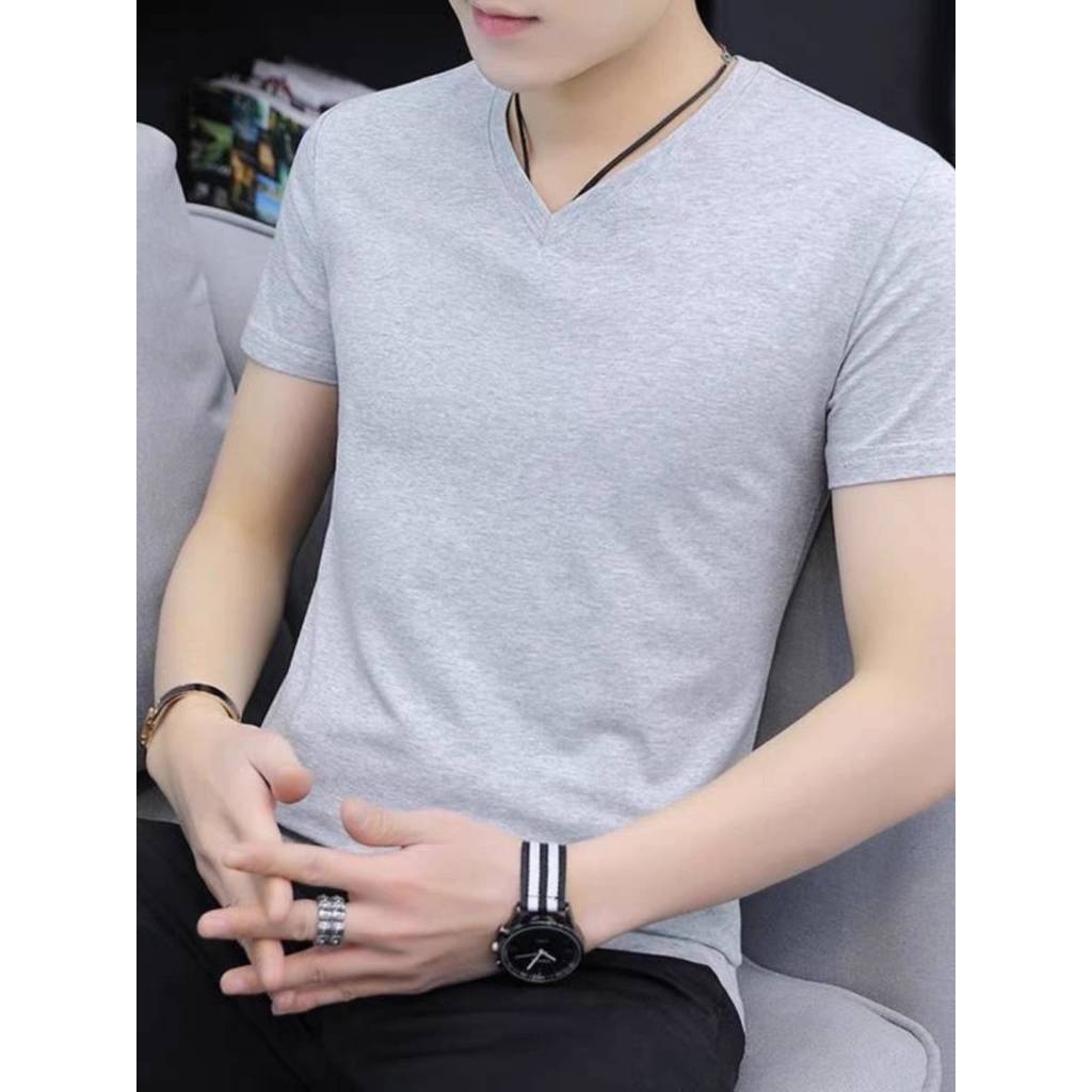 เสื้อยืดคอวี##สินค้าพร้อมส่งในไทย##เสื้อยืดแขนสั้นคอวีแฟชั่นผู้ชายเทรนด์ใหม่ #เสื้อยืดสีพื้น TSH-018