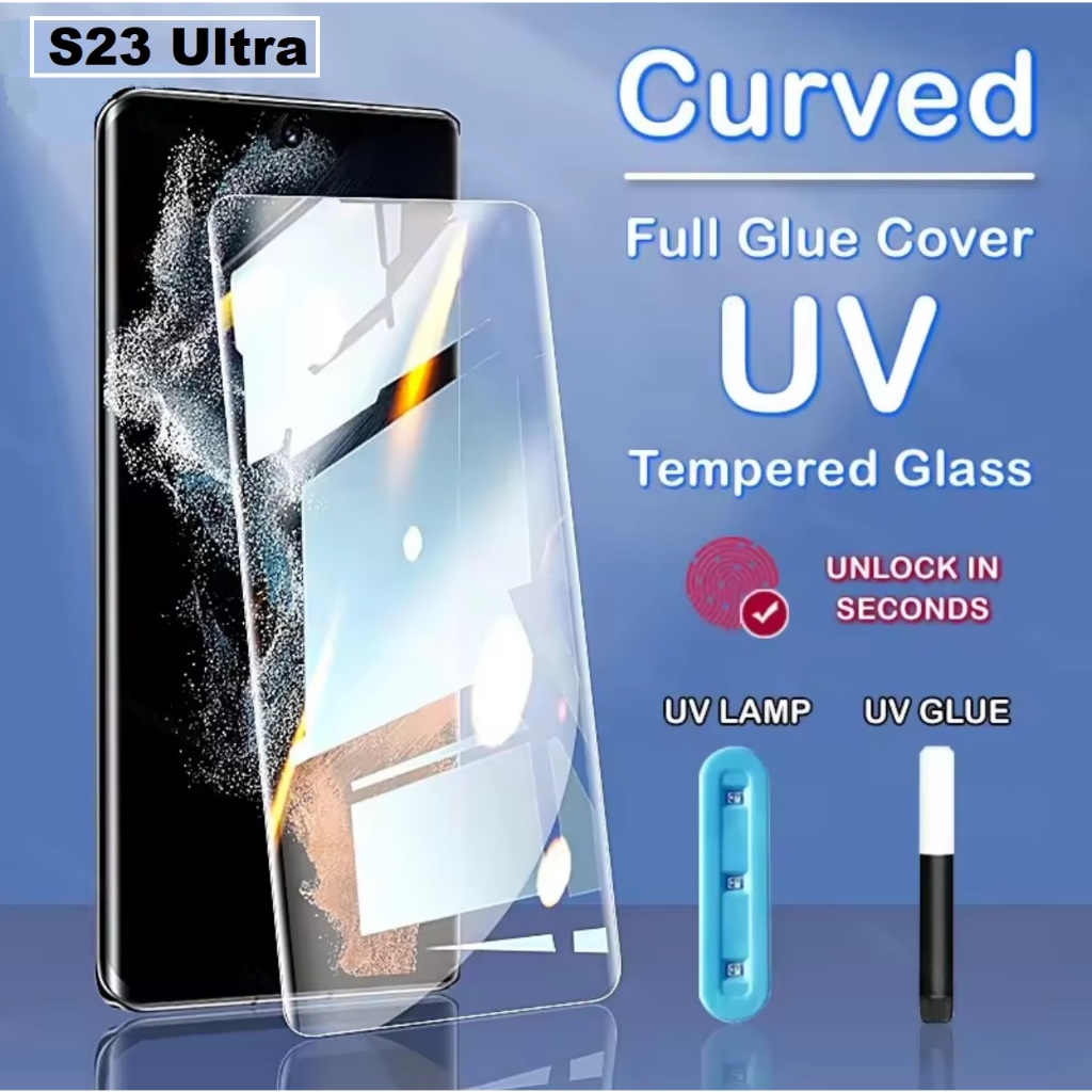 UV ฟิล์มกระจก เต็มจอ Samsung Galaxy S24 Ultra S23 Ultra S22 Ultra กาว UV เต็มแผ่น Tempered Glass ฟิล์มใส ขอบโค้ง