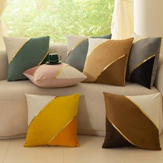 หมอนอิงเล่นโทนสีคาดทองสุดหรู หมอนอิงลายด้านเดียว หมอนอิงตกแต…