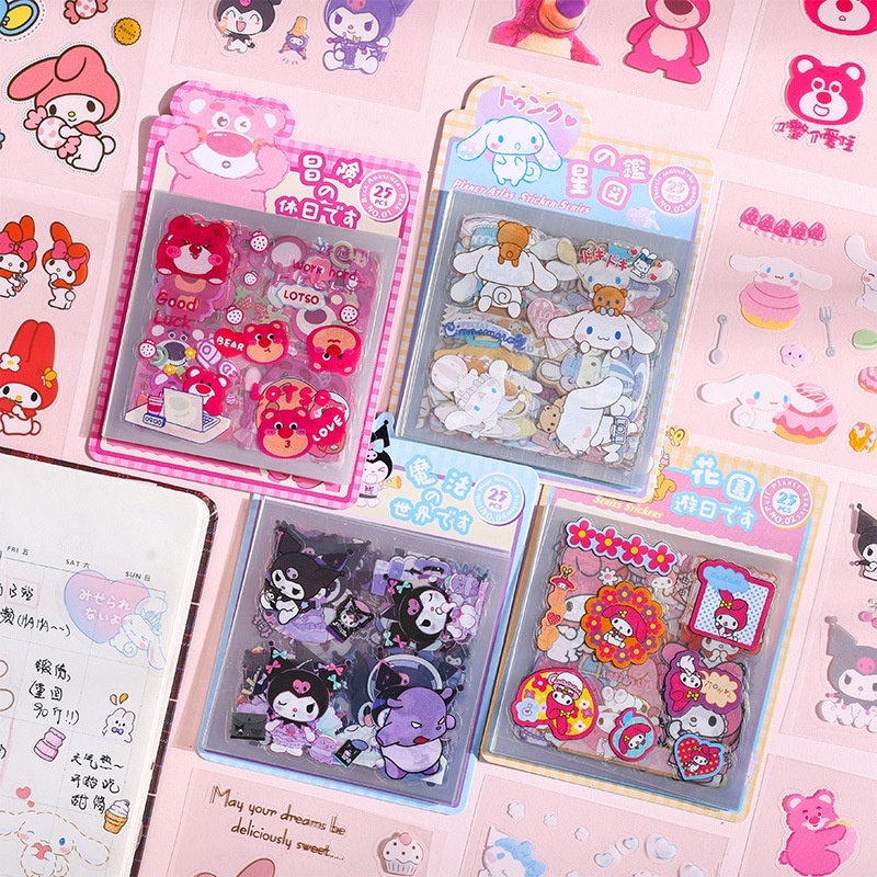 Sanrio สติกเกอร์ ลายการ์ตูนซาริโอ้น่ารัก สีโปร่งใส สําหรับตกแต่งกล่องของขวัญ เครื่องเขียนสติ๊กเกอร์ DIY