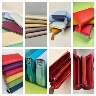 SERA กระเป๋าสตางค์ใบยาวซิบรอบหนังแท้ลายลิ้นจี้