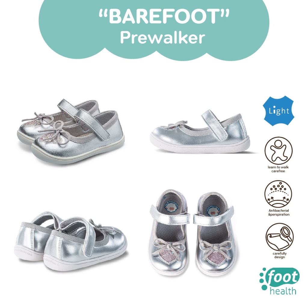 littlebluelamb รองเท้าเด็กหัดเดิน (BB-A423037) สีเงิน กลิตเตอร์หัวใจ สดใส หวานแหวว แบรนด์ที่คุณหมอเลือกใช้