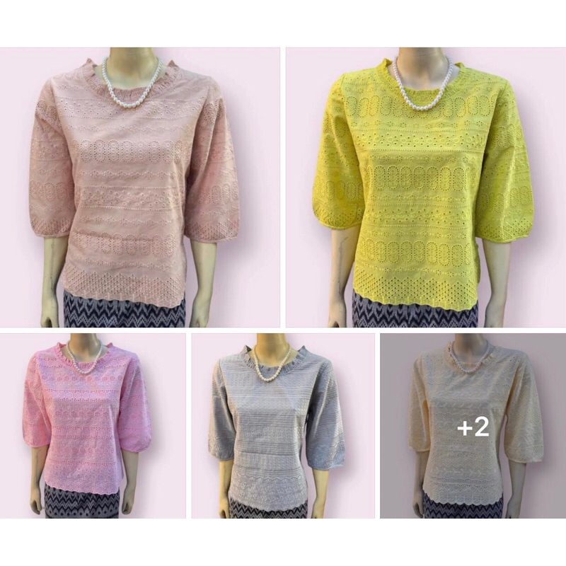 เสื้อลูกไม้ คอระบาย แขนจั้ม ซิปข้าง มีเบอร์ 38-44