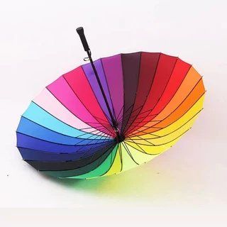 ร่มขนาดใหญ่สีรุ้ง กันแดด กันฝน กันแสง รุ่น16ก้าน 16สี สีสันสดใส วัสดุแข็งแรง ด้ามจับทนทานพอดีมือ
