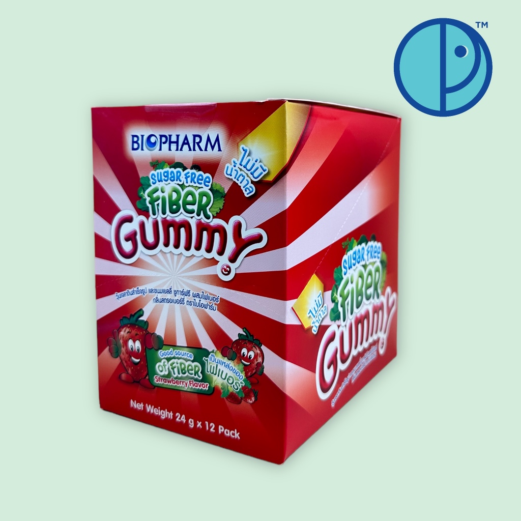 Biopharm Sugar Free Fiber Gummy ไบโอฟาร์ม กัมมี่ ไฟเบอร์ ไม่มีน้ำตาล กลิ่นสตรอเบอร์รี่ (บรรจุ 24 กรัม x 12 ซอง)