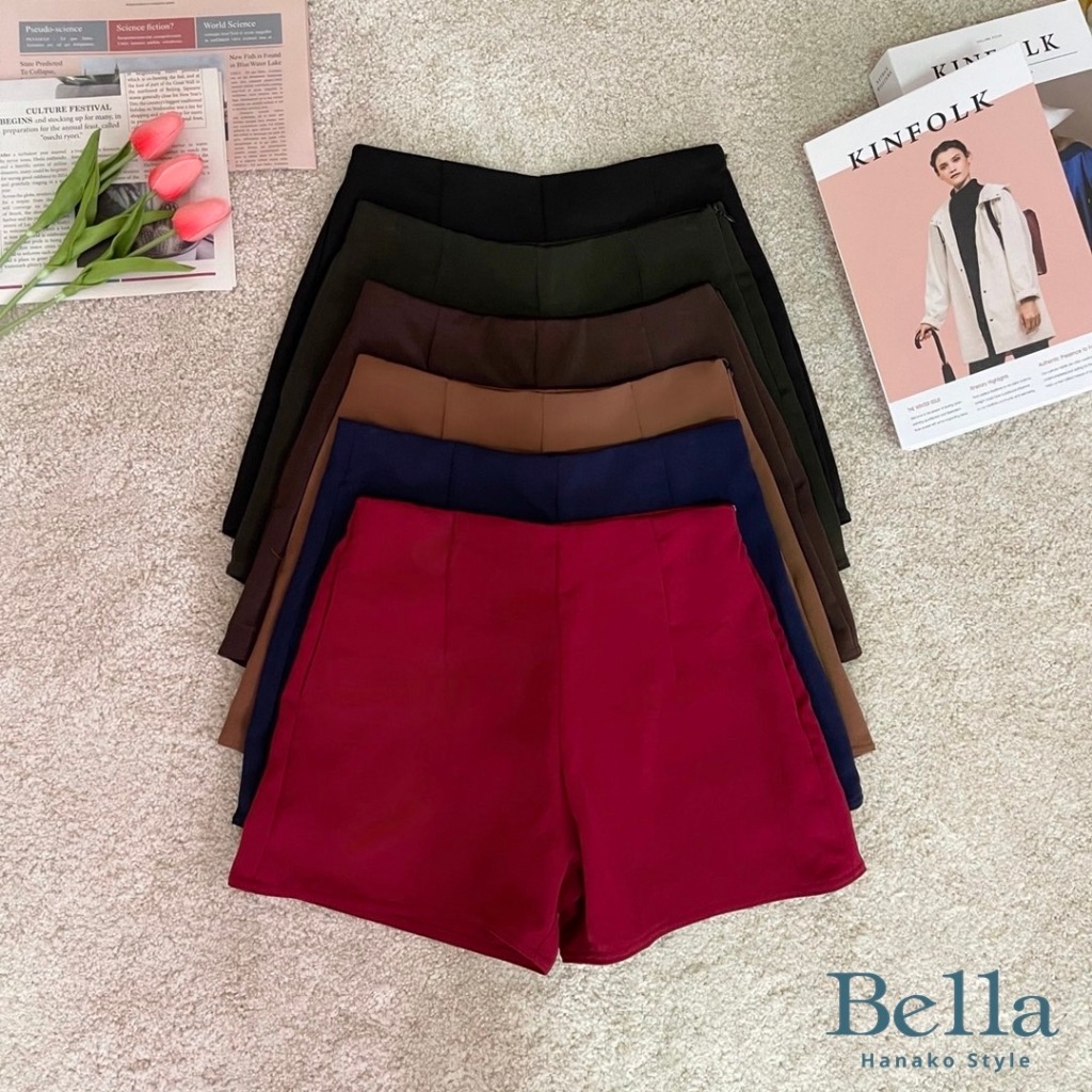 Bella Hign Shorts กางเกงขาสั้นเอวสูง มีกระเป๋าซิปข้าง มี 11 สี (size S-XL)