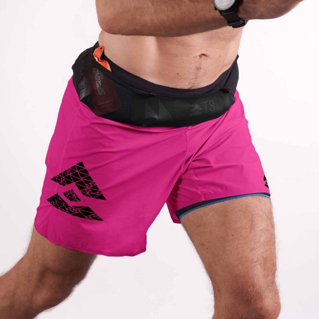 T8 Run กางเกงวิ่งผู้ชาย ใส่วิ่งเทรล ออกกำลังกายกลางแจ้ง Men's Sherpa Shorts V2.0 Hot Pink สีชมพู/ดำ