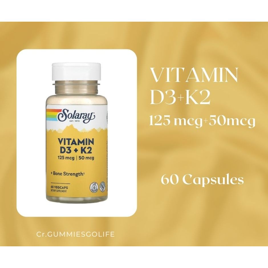 [พร้อมส่ง!] Solaray, Vitamin D3 + K2, Soy-Free, 60 VegCaps