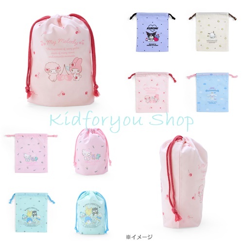 ถุงผ้าฝ้าย แบบหูรูด S Sanrio mx กว้างประมาณ 15 x ลึก 7 x สูง 19 ซม.