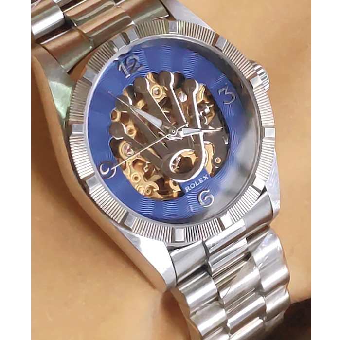 (พร้อมส่ง) นาฬืกาข้อมือ R0LEX Skeleton Transparent 36mm Blue Dial