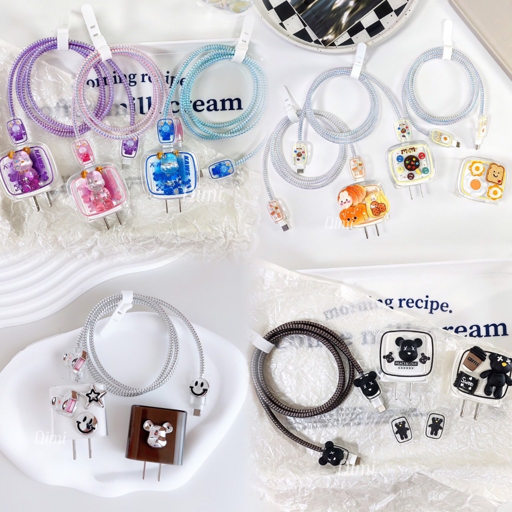 พร้อมส่งจากไทย ชุดถนอมสายชาร์จเเละหัวชาร์จ สำหรับไอโฟน 20w 18w สายเกรียวพันสายชาร์จ ลายการ์ตูน 35W