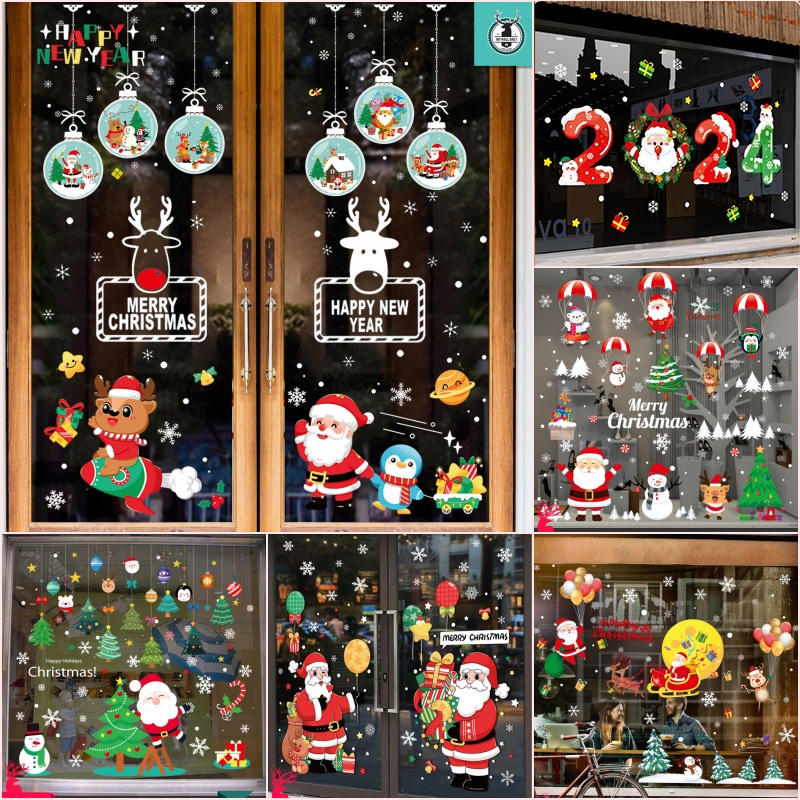 สติ๊กเกอร์สูญญากาศติดกระจก (แบบไม่มีกาว) เทศกาลChristmas ปีใหม่2025 ตกแต่งร้าน ส่งด่วนจากกทม.