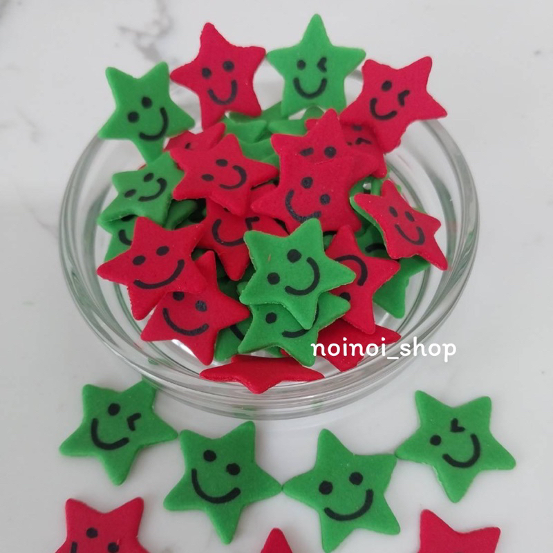 น้ำตาลแต่งหน้าเค้ก ดาวยิ้ม Smileys ต้อนรับคริสต์มาส  น่ารักสีสดใส มีกลิ่นหอม  สามารถทานได้