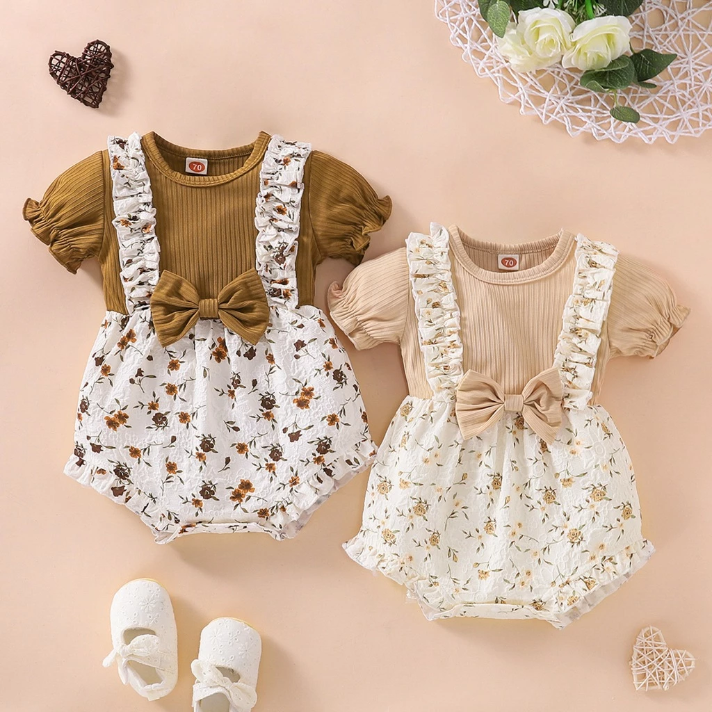 Babyonline(Y259)D2 (ส่งด่วน1วัน)ชุดบอดี้สูทขาเว้าสำหรับเด็กผู้หญิงลายดอกไม้สุดน่ารัก ผ้านิ่ม ระบายอากาศ