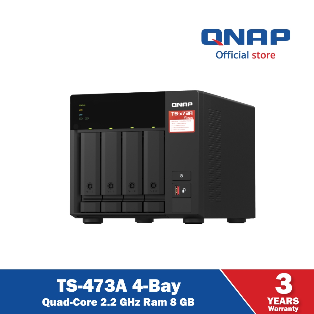 QNAP TS-473A-8G (อุปกรณ์จัดเก็บข้อมูลบนเครือข่าย) 4-Bay RAM 8 GB CPU AMD Ryzen™ มาพร้อมพอร์ต 2.5GbE 