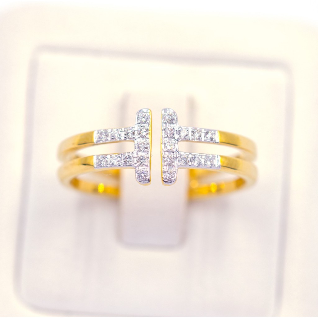 แหวนเพชร T ก้านคู่ แหวนเพชร แหวนทองเพชรแท้ ทองแท้ 37.5% (9K) ME967