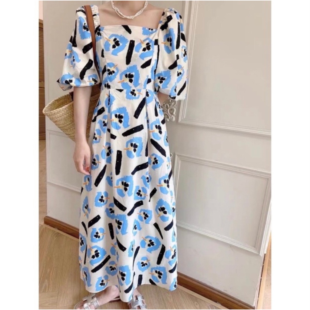 pizza outfit เดรสเกาหลี ลายดอกไม้ ผ้า cotton เนื้อดี