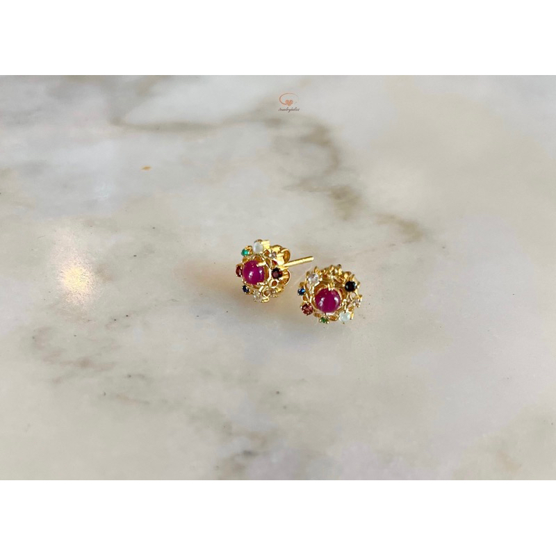 ต่างหูพลอยนพเก้า by Jewelryholics ต่างหูพลอยแท้