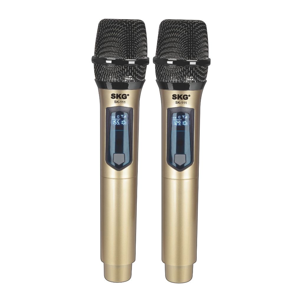 SKG ไมโครโฟนแบบมือถือ แบบคู่ ใช้งานพร้อมกันได้ VHF ไร้สาย รุ่น SK-111 สีทอง , ไมค์ลอย ไมค์ลอยไร้สาย ไมโครโฟนไร้สาย ไมลอย