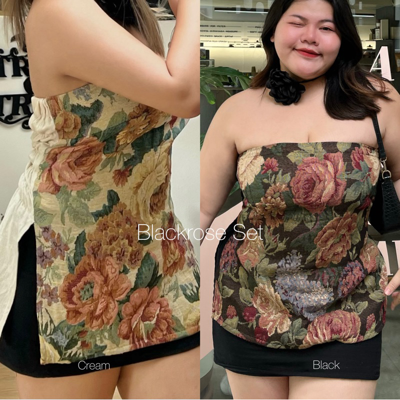 𝐁𝐥𝐚𝐜𝐤 𝐫𝐨𝐬𝐞 𝐒𝐞𝐭 เซตสาวอวบ 3 ชิ้น (แถมฟรีโชกเกอร์)