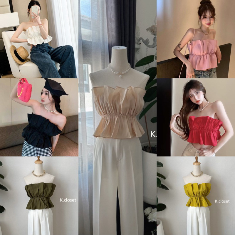 เสื้อเกาะอกจีบระบาย