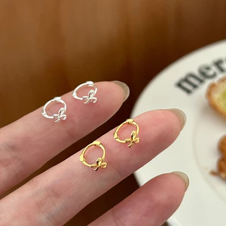 Suwann.na ต่างหู ต่างหูเงินแท้ ต่างหูห่วง ห่วงโบว์ สีเงิน, ทอง 6mm
