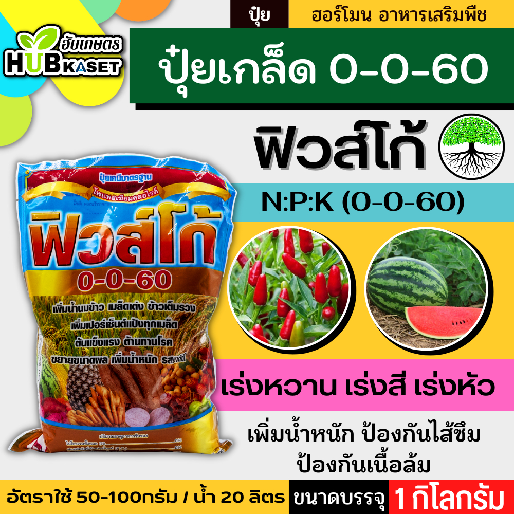 0-0-60 1กิโลกรัม (ปุ๋ยเกล็ดฟิวส์โก้)​ ใช้กับพืชหัว ไม้ผล เร่งแป้ง เพิ่มน้ำหนัก