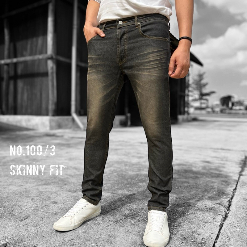 Karawa jeans no.100 รุ่นฟอกไบโอ มี 2 สี (ฟอกไปโอสนิม, ฟอกไบโอยีนส์) ผ้ายืด งานกระดุม ยีนส์เดฟ