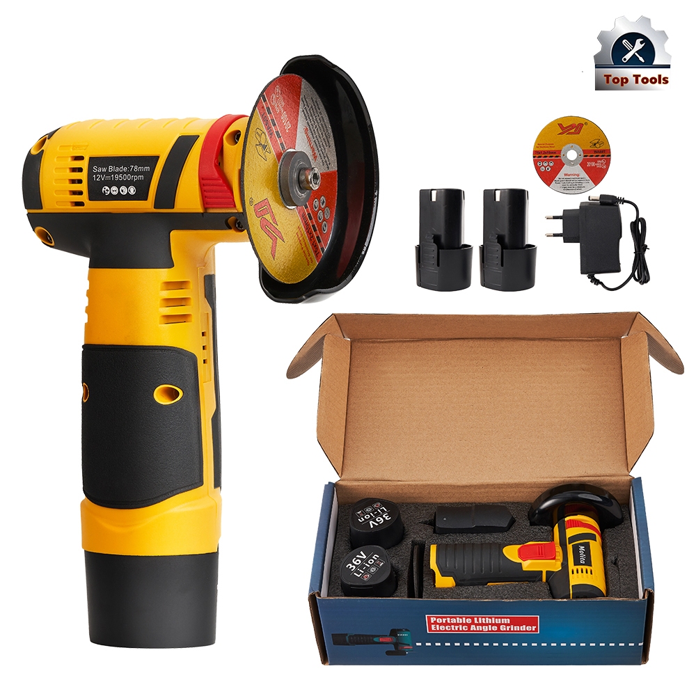 MOLITA เครื่องเจียร์ไร้สาย 12V เครื่องเจียร์ แบตเตอรี่ 2ก้อน ลูกหมู 3 นิ้ว เครื่องตัด เครื่องเจียร์ไฟฟ้า สีเหลือง