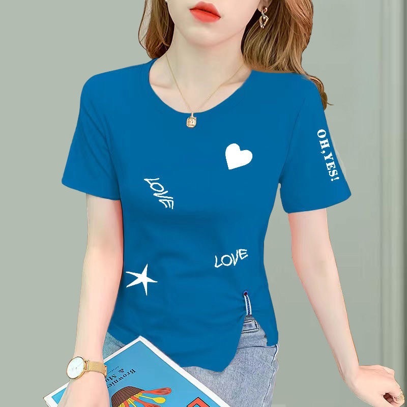 รุ่น-350เสื้อยืดแขนสั้นคอกลมลายสกรีนหัวใจมาใหม่ สุดฮิตสไตล์เกาหลี ผ้านุ่มสวมใส่สบาย พร้อมส่ง - รูปที่ 2