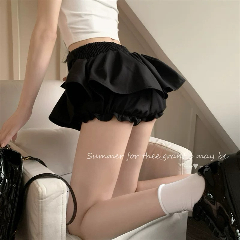 พร้อมส่ง กระโปรงสั้น ไม่โป๊ เอวสูง ทรงเอ y2k แต่งจีบโปส์ใหญ่ มีซักในกางเกง ไฮโซ นักเรียน นักศึกษา สำหรับผู้หญิง