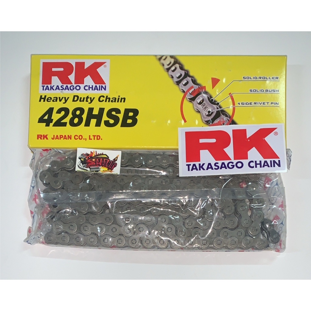 โซ่RK ข้อหนา428H-132 ใส่R15/MSLAZ/CBR150 กล่องเหลือง(ย้ำ4มุม)