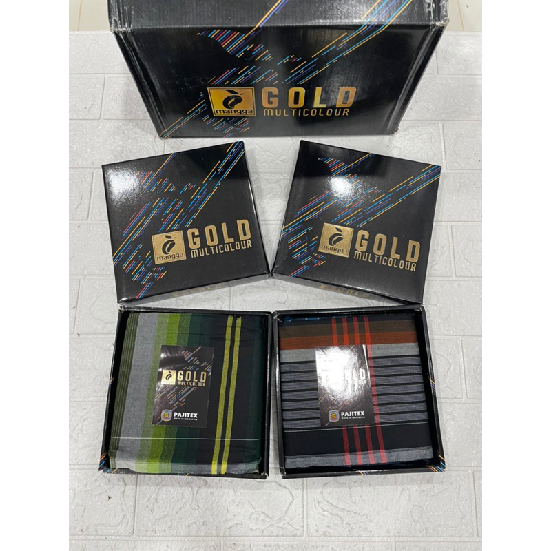 ผ้าโสร่ง ผ้าถุงผู้ชาย แบรนด์ Mangga รุ่น Gold multicolour เย็บแล้ว ผ้าไม่ลื่น