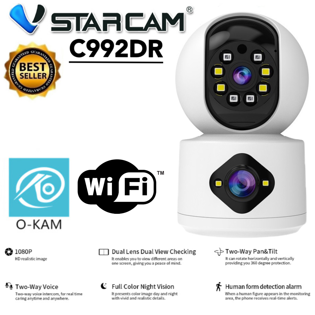 Vstarcam C992DR(เลนส์คู่) ใหม่2023 กล้องวงจรปิดไร้สาย ความละเอียด 2MP indoor มีAI+ คนตรวจจับสัญญาณเตือน