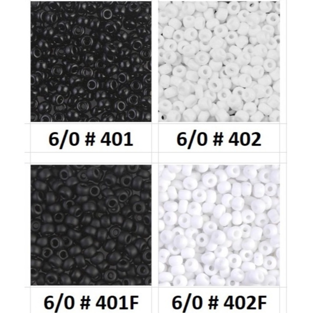 6/0 สีขาวสีดำเงา สีขาวสีดำด้าน เม็ดบีด ลูกปัดแก้ว เม็ดทราย Miyuki Seed Beads