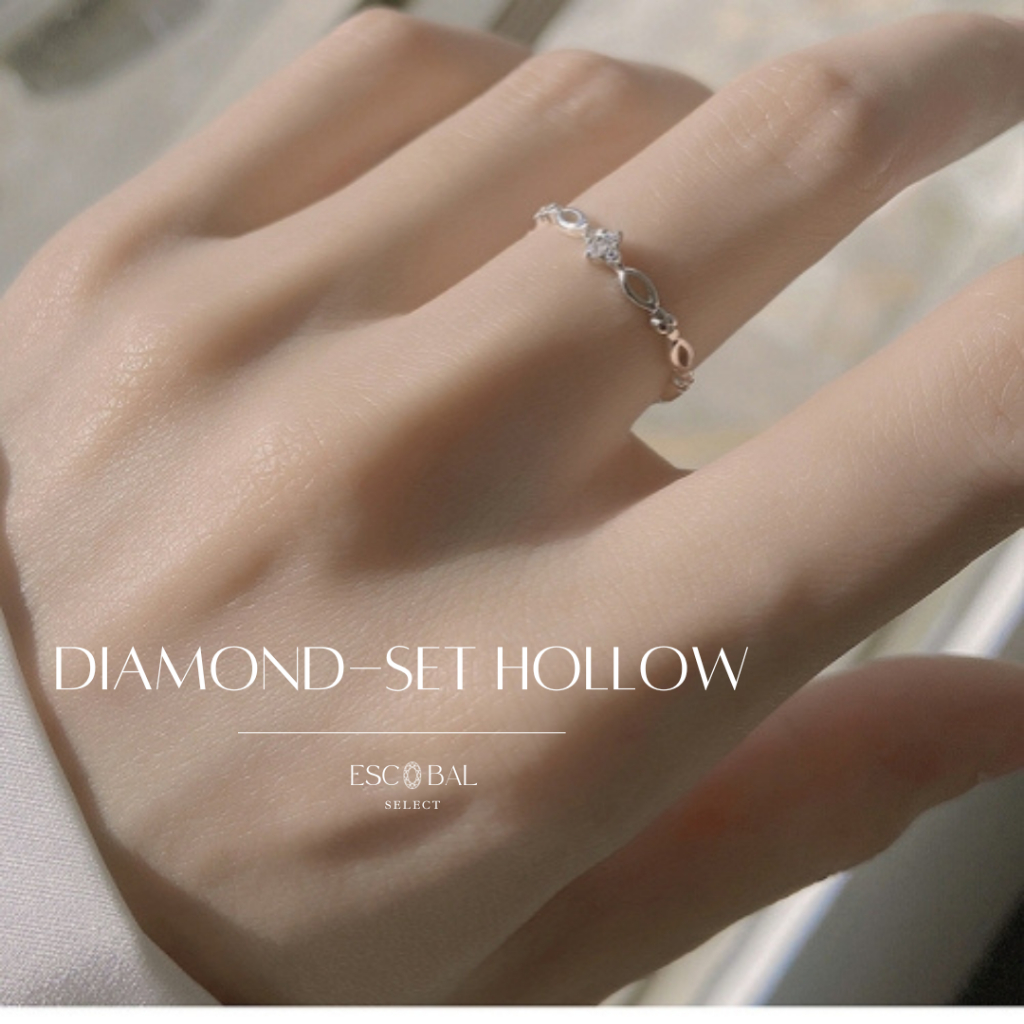 ESCOBAL แหวนเงินแท้ diamond-set hollow แหวนเพชร แหวนปรับขนาดValentine