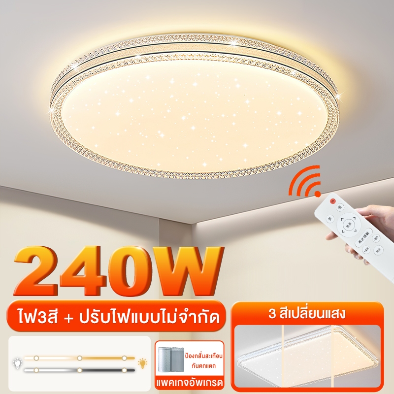 【รับประกัน10ปี】โคมไฟเพดาน led 3 สี โคมไฟตกแต่ง การป้องกันดวงตาแบบเต็มสเปกตรัม ปิดผนึกและกันฝุ่น โคมไฟห้องนั่งเล่นบรรยากา