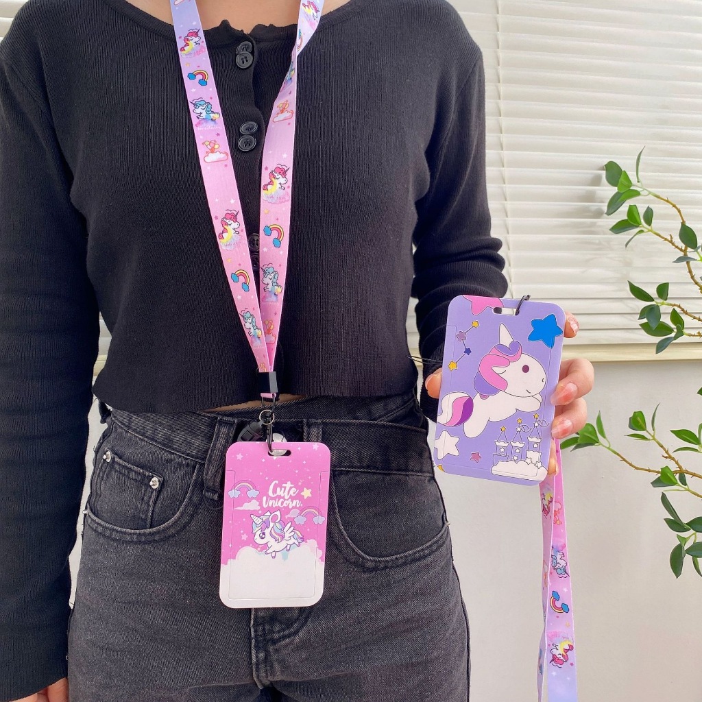 100ลาย ชุดซองใส่บัตรการ์ตูนมีสาย ใส่ได้บัตร2ใบ เลือกสีได้ 7*11cm Cartoon card holder student bus access work card KT