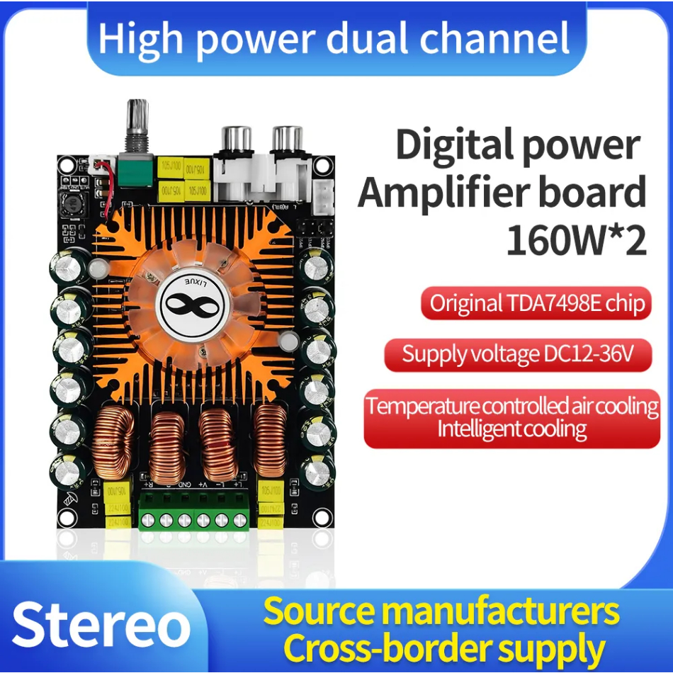 TDA7498E 160W*2 เครื่องขยายเสียงสเตอริโอรองรับโหมด BTL บอร์ดขยายเสียงดิจิตอลกำลังสูง 2.0 HIFI stereo 160W*2 supports BTL
